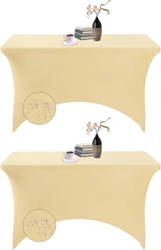 Vista 70 de Paquete de 2 fundas de mesa de elastano impermeables para mesas rectangulares, 6 pies, negras, elásticas, resistentes a manchas, para todas