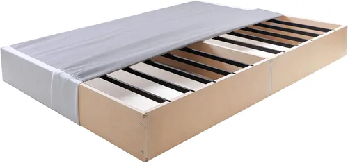 Vista 5 de Panana Base de cama con somier de 5 pulgadas, acero resistente con funda de tela, base de colchón, marco de madera, listones de metal, fácil