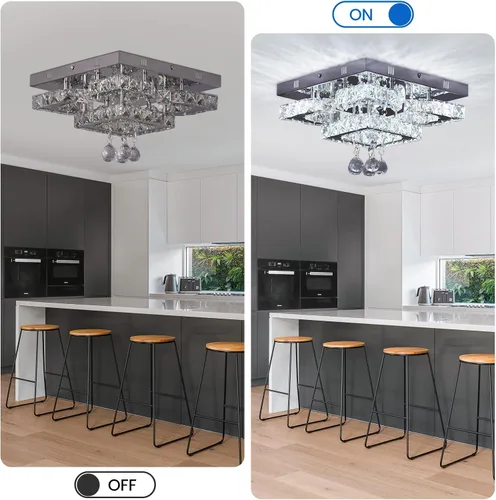 Vista 6 de Lámpara de Araña de Cristal Moderna LED de 11.8" Luminaria de Techo Adecuada para Cocina Pasillo Dormitorio Baño Comedor 4 Pétalos/Bola de Gotas