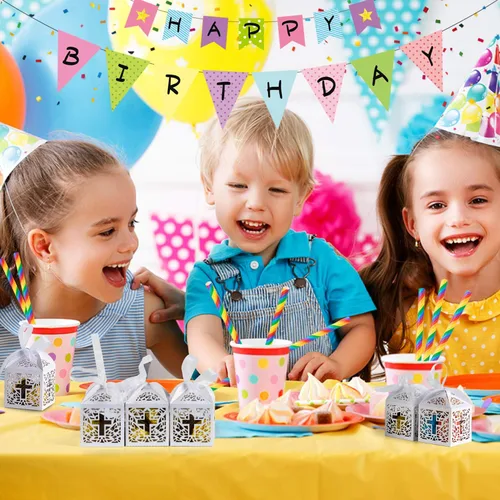Vista 7 de Juego de 50 cajas de regalo con corte láser para bodas y fiestas con lazo