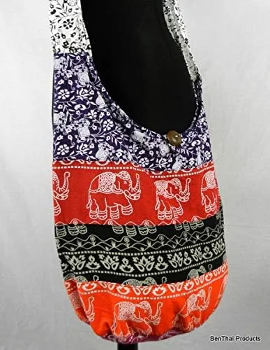Vista 6 de BTP! Bolso bandolera con estampado floral de elefante, bolso hippie Hobo tailandés, algodón gitano, bohemio, grande