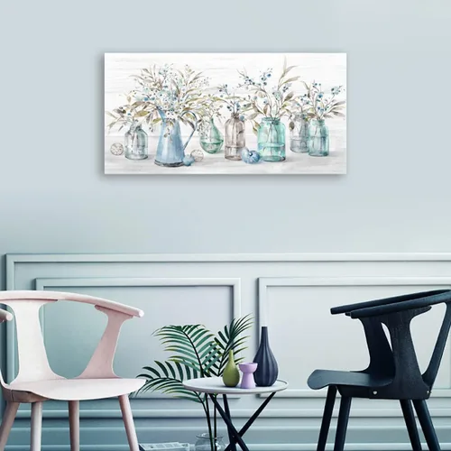 Vista 4 de Yearainn Lienzo decorativo para pared, diseño floral índigo, en frasco, botella de flores botánicas, 20 x 40 pulgadas, decoración de pared para sala