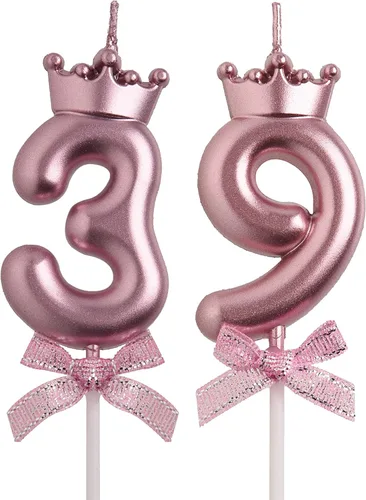 Vista 9 de Velas de cumpleaños número 39, color rosa 93 y 39 años de edad, velas de cumpleaños, decoraciones de fiesta de cumpleaños Rose Gold 39th 93rd