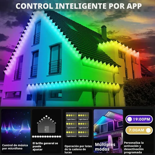 Vista 3 de SINLEY Luces RGB Permanentes para Exteriores de 100 Pies, Luces LED Inteligentes Impermeables para Aleros con Control por Aplicación/Control Remoto