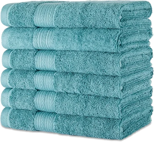 Vista 31 de Amazon Basics Juego de 6 toallas de gran tamaño resistentes a la decoloración, 100% algodón, altamente absorbentes, suaves, color verde azulado, 2