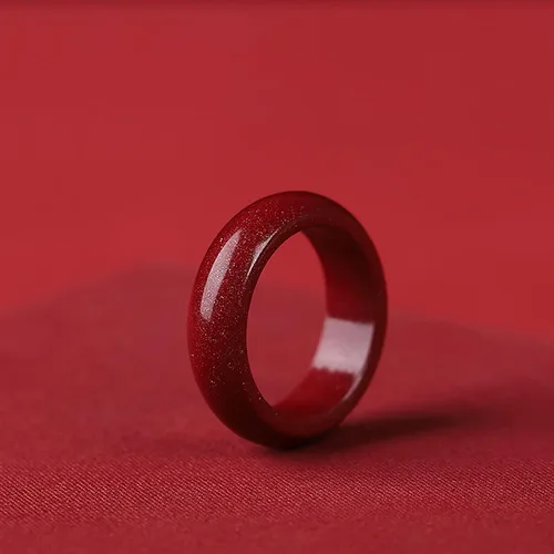 Vista 5 de HUJUON Anillos de piedra de cinabrio natural para mujeres y hombres, piedras preciosas de cinabrio rojo Feng Shui, anillos de buena suerte, anillos
