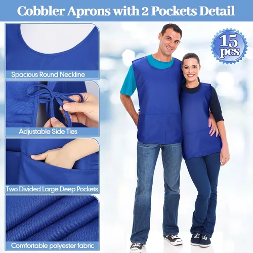 Vista 3 de Suhine 15 Pcs Cobbler Apron Smock Apron with 2 Deep Pockets and Side Ties Unisex Apron for work kitchen