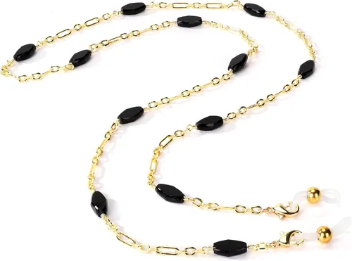 Vista 2 de Junyuerly Cadenas de gafas para mujer, con estilo de perlas doradas, correa para gafas, collar alrededor del cuello