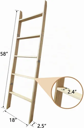 Vista 3 de Escalera para mantas, soporte de edredón de madera de 5 niveles, natural