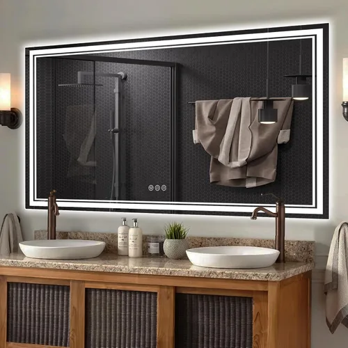 Vista 8 de Ratsamee Espejo de baño LED de 30x30 pulgadas con iluminación frontal y trasera (control independiente), espejo iluminado para pared de baño con 3