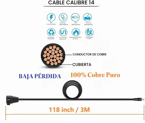 Vista 3 de Cable de enchufe para refrigerador de automóvil de 10 pies/3 M DC 5521/5525 a 12 V, cable de alimentación CC de 14 AWG para conectar la estación