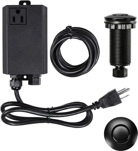 Vista 16 de Kit de interruptor de aire para eliminación de basura, doble salida, desagüe de fregadero, acero inoxidable negro, botón de encendido/apagado, pieza