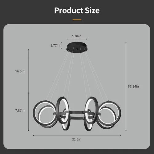Vista 7 de Moderno candelabro LED regulable redondo, lámparas colgantes de 8 anillos, lámparas colgantes ajustables para cocina, isla, sala de estar, comedor