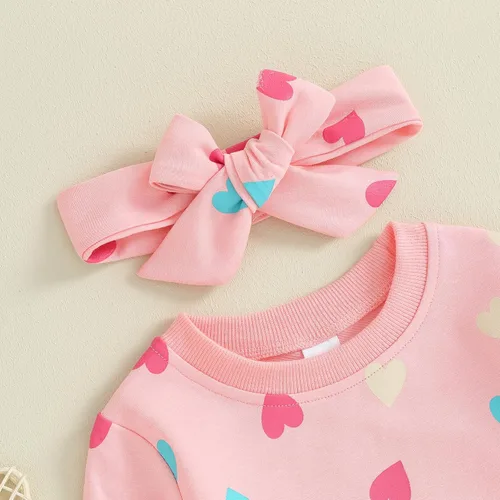 Vista 2 de WONGCHOlCE Conjunto de ropa para bebé niña, 3 piezas, sudadera de manga larga, pantalones, diadema, ropa de otoño e invierno