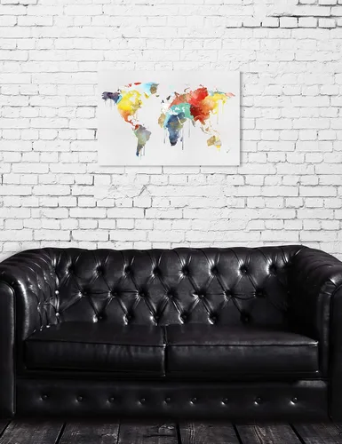 Vista 4 de The Oliver Gal Artist Co. Maps - Lienzo decorativo para pared, diseño de acuarela de Mapamundi, decoración del hogar, 15 x 10 pulgadas, amarillo