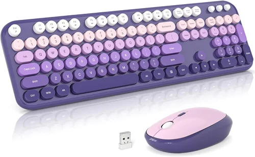 Vista 12 de Atelus Combo de teclado inalámbrico y ratón, máquina de escribir de tamaño completo con teclado numérico y mouse conectado USB 2 en 1 para PC