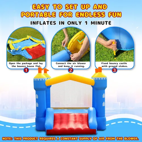 Vista 4 de Casa inflable para niños: casa inflable con tobogán para interiores y exteriores, fiesta de cumpleaños en el patio trasero, pequeño castillo animoso