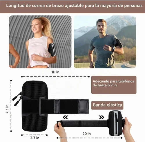 Vista 2 de Prime Comfort Brazalete para teléfono para correr, bandas para iPhone para ejercicio, bandas de brazo para correr para teléfono celular, monedero