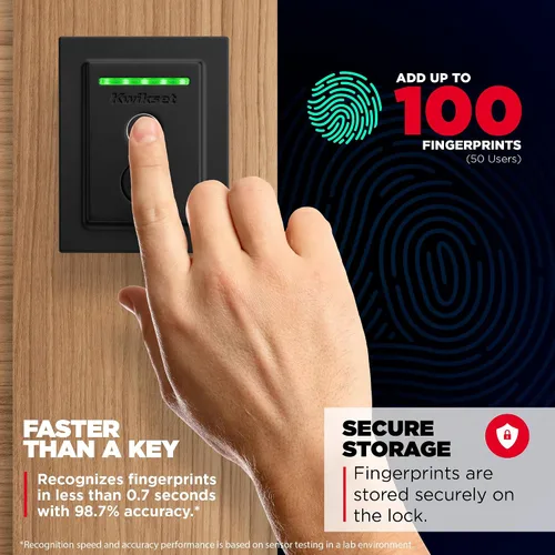 Vista 2 de Kwikset Halo Touch bloqueo inteligente con huella dactilar y WiFi, cerradura de puerta sin llave, desbloqueo automático por geolocalización