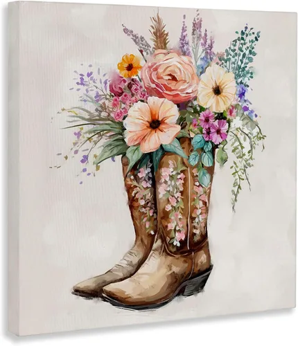 Vista 4 de Stupell Industries Lienzo decorativo para pared, diseño de botas de vaquero de campo, diseño de Ziwei Li
