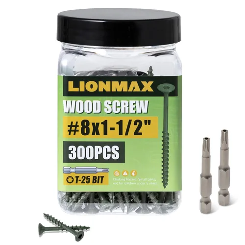 Vista 17 de LIONMAX Tornillos para Terraza de 1 Pulgada, Tornillos para Madera #8 x 1, 300 PCS, Resistentes al Óxido, Revestimiento Epoxi Exterior, Tornillos