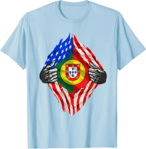 Vista 74 de Camiseta de bandera de Estados Unidos con diseño de raíces portuguesas, Negro, S