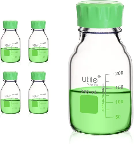 Vista 15 de Utile Botella multimedia, 3.3 botellas de vidrio de borosilicato con tapones de rosca GL45, 6 botellas de medios de laboratorio de 3.4 fl oz