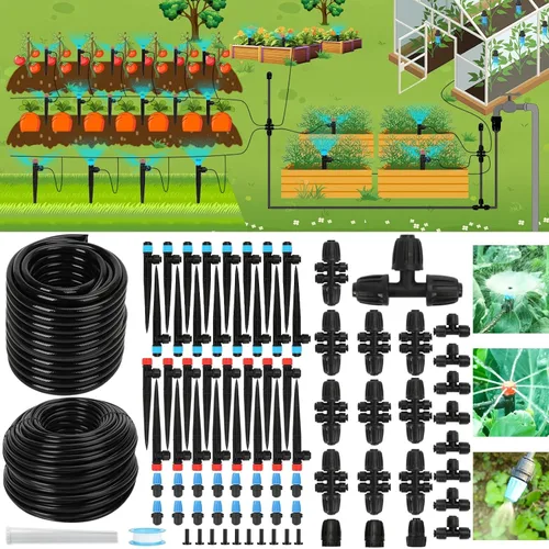 Vista 9 de Sistema de riego por goteo: sistema de riego de jardín mejorado 2026 con tubo de 46 pies y 1/2 pulgadas, nuevo rociador automático de conexión