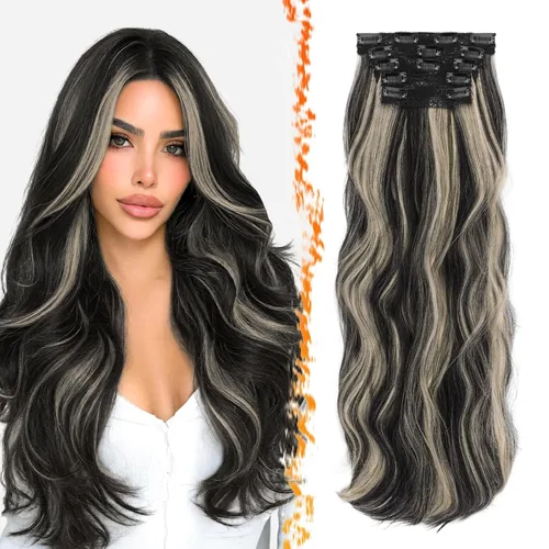 Vista 11 de BARSDAR 24 Inch Synthetic Layered Loose Wavy Black Clip in Hair Extensions