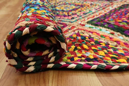 Vista 101 de Natural Jute Collection - Alfombra rectangular de 2 x 3 pies, alfombra de yute trenzada a cuadros multicolor de 0.27 pulgadas de grosor, ideal