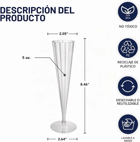 Vista 2 de Party Essentials Copas de champán desechables de plástico duro de 2 piezas, 5 onzas, 10 unidades, Deluxe/Elegance Clear