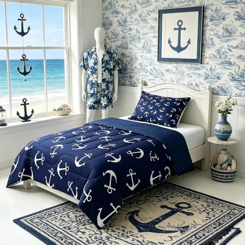 Vista 45 de Juego de edredón Lake Home Camper tamaño King, juego de ropa de cama náutica con ancla para niños, niñas, niños, adultos, decoración de dormitorio