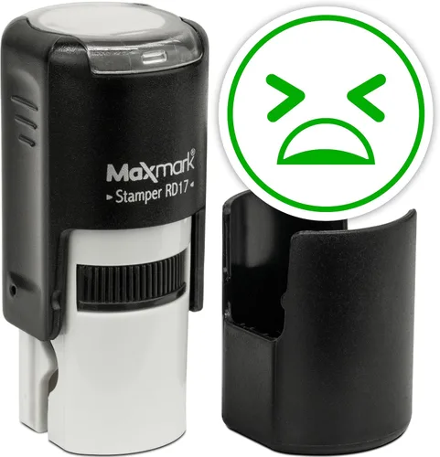 Vista 53 de MaxMark Sello de Emoji Autoentintado Redondo - Enojada - Tinta Negra