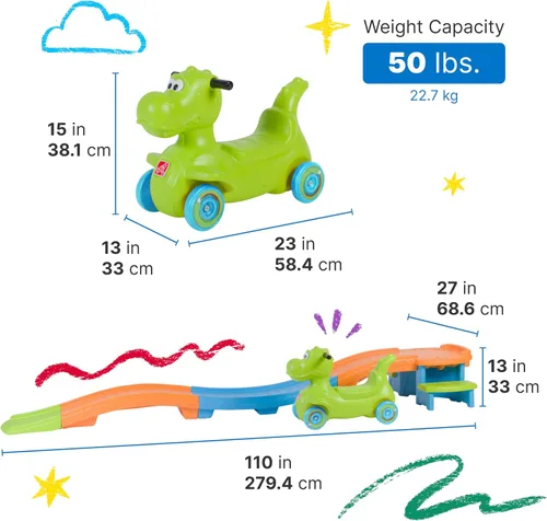 Vista 8 de Step2 Dino Dash Up & Down Roller Coaster para niños, vehículo de juguete para empujar, juego de interior/exterior, hecho de plástico duradero