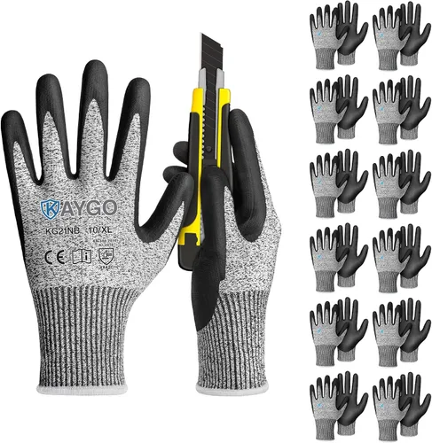 Vista 12 de KAYGO - Guantes de nitrilo resistentes a cortes para tareas de agarre aceitoso y húmedo ANSI A3, HPPE/Forro de fibra de vidrio, agarre