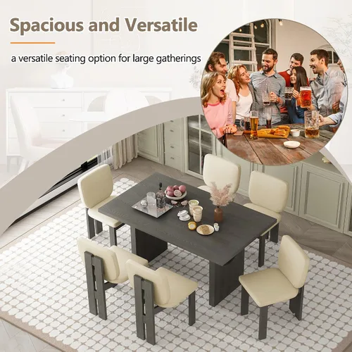 Vista 3 de Merax Juego de comedor retro de 7 piezas para 6, mesa rectangular de madera de goma con base de caballete diseñada y 6 sillas tapizadas para comedor