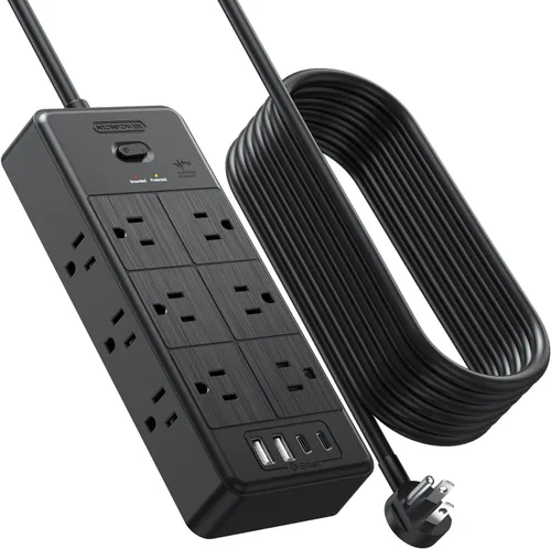 Vista 9 de NTONPOWER Tira de alimentación con cable largo, cable de extensión de 25 pies con 12 salidas y 4 puertos USB (2 USB C), extensor de múltiples