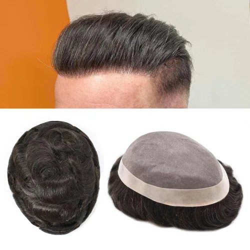 Vista 47 de Mens Toupee Hair Piece Real Human Hair Fine Mono Toupee para hombres Sistema de reemplazo de cabello para hombre Postizo Protesis Capilar Para