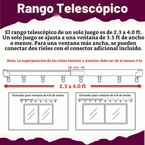 Vista 6 de Pista de cortina retráctil de aluminio para pared o techo de 2.3 a 4 pies