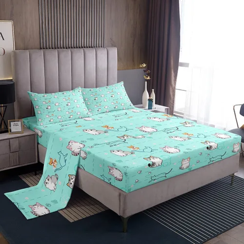 Vista 14 de Erosebridal Lindas sábanas de gato Kawaii fresa tamaño individual para niñas, diseño de arcoíris de dibujos animados, juegos de sábanas y fundas