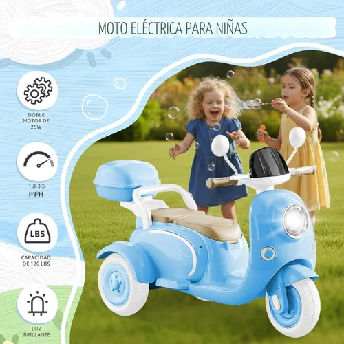 Vista 3 de HEIMILI Motocicleta eléctrica para niños, scooter eléctrico para niños de 3 años, juguete para niñas, scooter de 3 ruedas de 12V para montar