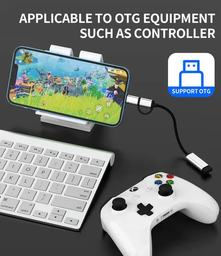 Vista 3 de Adaptador de cable OTG para iPhone (2 en 1) USB-A hembra a USB C Lightning macho convertidor para Apple para iPhone 15 Pro Max Plus para iPad Air