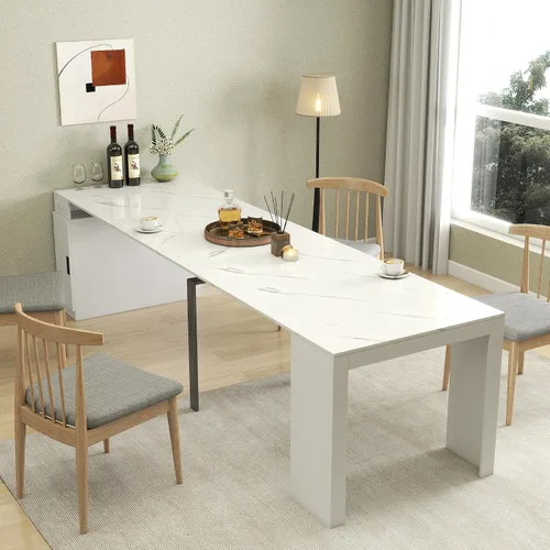 Vista 18 de SSLine Mesa de comedor rectangular extensible de 35 a 118 pulgadas, mesa de reuniones de conferencias súper larga para 6, 8, 12 personas, mesas