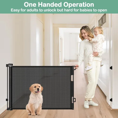 Vista 5 de Puertas retráctiles para bebés para puertas, puertas retráctiles para perros de 55 pulgadas de ancho, barreras para perros para la casa, barreras