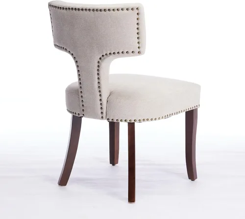 Vista 6 de Set of 2 Counter Height Bar Stools with Farmhouse Linen Upholstery, Curved Backrest Dining Chairs with Hardwood Frame for Kitchen Counter, Table &