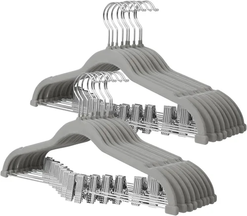 Vista 10 de ManGotree Perchas de terciopelo para bebé de 11.8 pulgadas con clips movibles, perchas de fieltro antideslizantes para niños, perchas de ropa