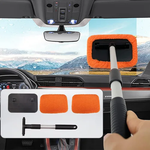 Vista 7 de Limpiavidrios, Herramienta de Limpieza de Parabrisas, Limpiador de Ventanas de Microfibra con Mango Extensible, Kit de Limpiavidrios para Auto azul
