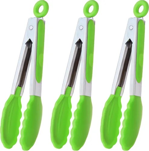 Vista 18 de HINMAY Mini pinzas con puntas de silicona pinzas de cocina de 7 pulgadas, juego de 3 (negro)