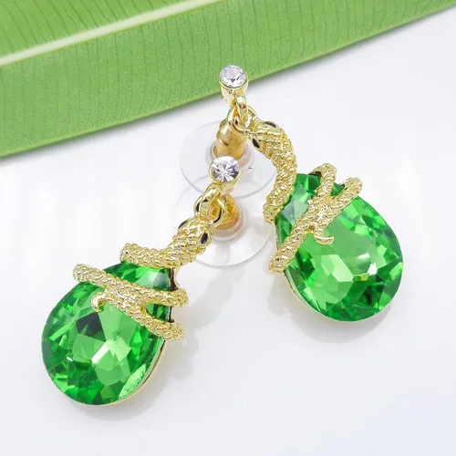 Vista 31 de Navachi Pendientes colgantes de gota de serpiente con forma de pera multicolor de cristal chapado en oro de 18 quilates
