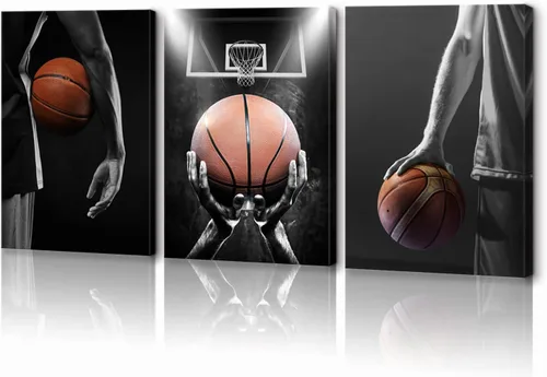 Vista 7 de Arte de lienzo para pared, silueta de partículas de baloncesto, póster de deportes, impresiones artísticas, pintura, cuadros enmarcados, obra